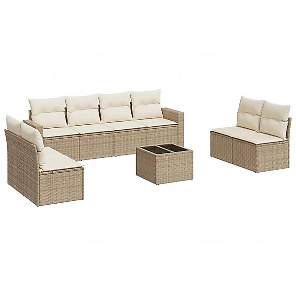 vidaXL 9-Tlg Garten-Sofagarnitur mit Kissen Beige Poly Rattan 3218848 günstig online kaufen