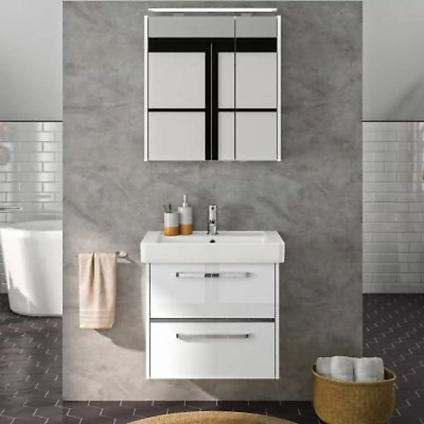 Lomadox Badezimmer-Waschplatz FES-3050-66 mit Spiegelschrank und Keramikbec günstig online kaufen