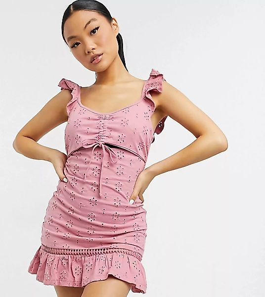 ASOS DESIGN Petite – Mini-Sommerkleid mit Lochstickerei, Zierausschnitt und günstig online kaufen