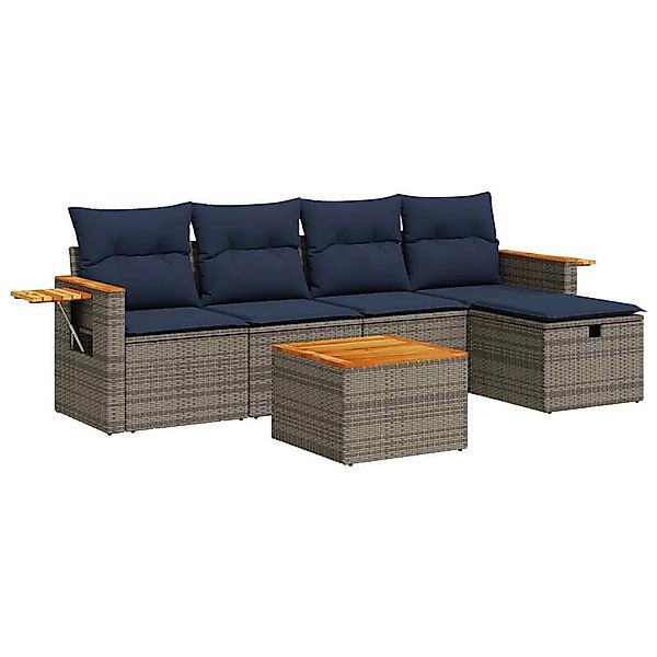 vidaXL 6-Tlg Garten-Sofagarnitur mit Kissen Grau Poly Rattan 3325967 günstig online kaufen