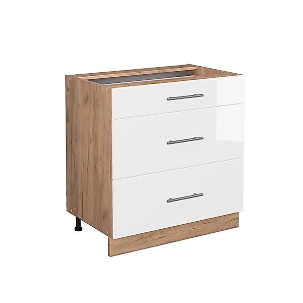 Vicco Küchenunterschrank Fame-Line Weiß Hochglanz/Goldkraft Eiche 80 cm mit günstig online kaufen