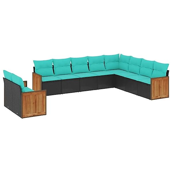vidaXL 10-Tlg Gartensofa-Set mit Kissen Schwarz Polyrattan 3227793 günstig online kaufen