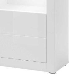 Wohnwand Vitrine in Hochglanz Weiß und Beton Grau modern günstig online kaufen