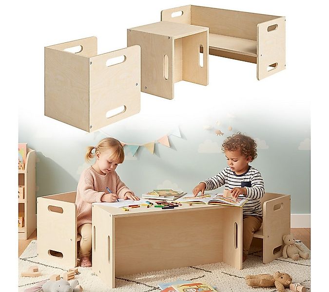 Bellabino Kindersitzgruppe Aki, 3 verschiedene Sitzhöhen, (2x Stuhl, 1x Ban günstig online kaufen