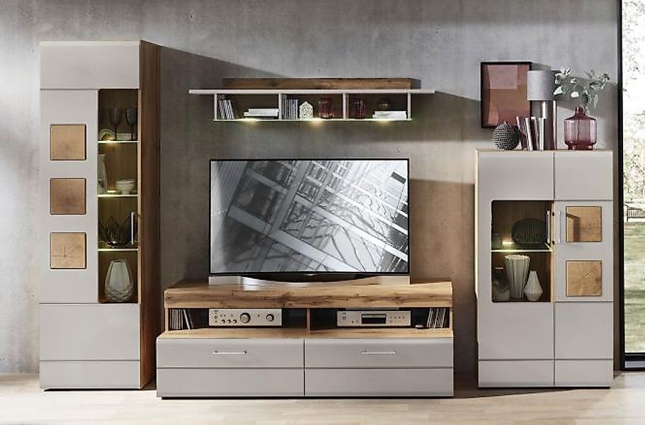 Wohnwand 4-tlg mit LED-Beleuchtung ca.340x208x52 cm Kaschmir matt /Absetzun günstig online kaufen