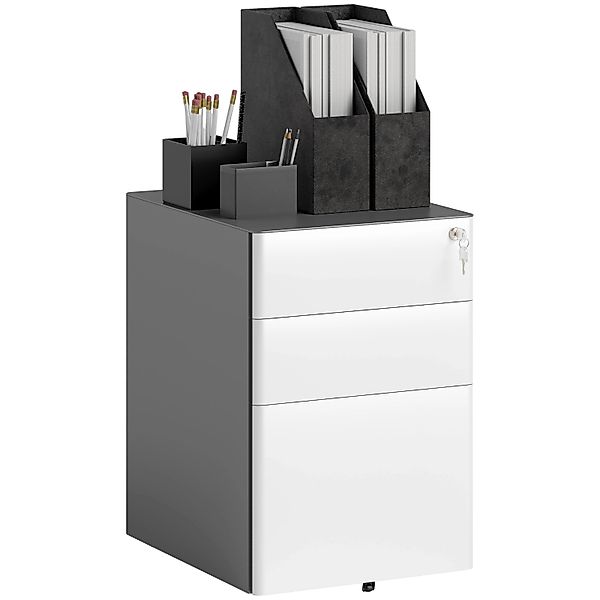 Vinsetto Rollcontainer Aktenschrank Stahl Weiß Grau B39 x T48 x H59 cm günstig online kaufen