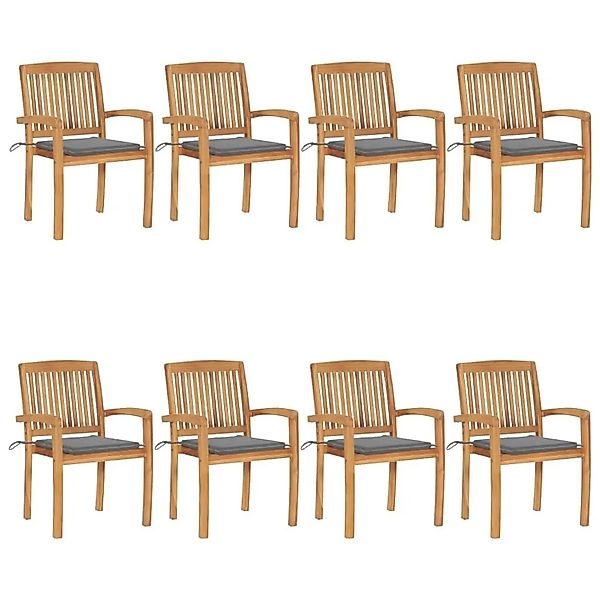 vidaXL Stapelbare Gartenstühle mit Kissen 8 Stk Massivholz Teak 3073241 günstig online kaufen
