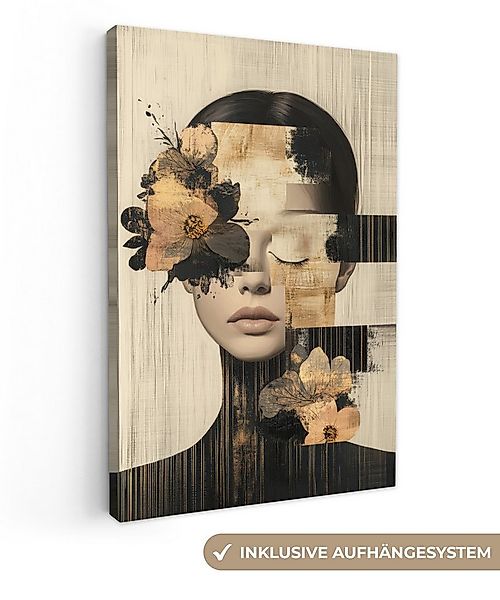 OneMillionCanvasses® Leinwandbild Gesicht - Blumen - Schwarz - Frau, Fotodr günstig online kaufen