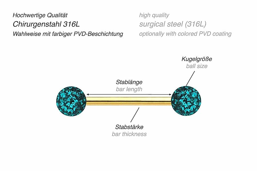 PIERCINGLINE Brustwarzenpiercing Chirurgenstahl Barbell EPOXY-KUGELN (Barbe günstig online kaufen