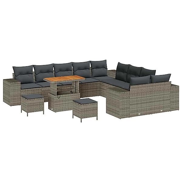 vidaXL Garten-Sofa-Set Höhenverstellbar 13-Tlg Grau Poly Rattan 3362068 günstig online kaufen