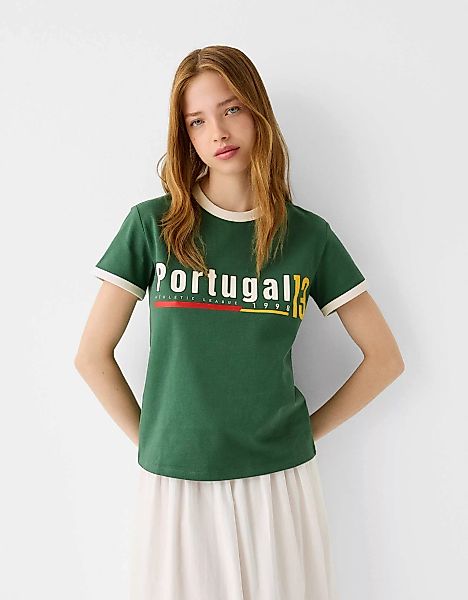 Bershka Sportliches Kurzarm-T-Shirt Mit Kontrasten Damen M Grün günstig online kaufen