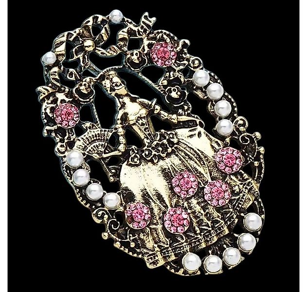 Dark-Desires Brosche Große Brosche mit "Lady mit Fächer" barock in goldfarb günstig online kaufen