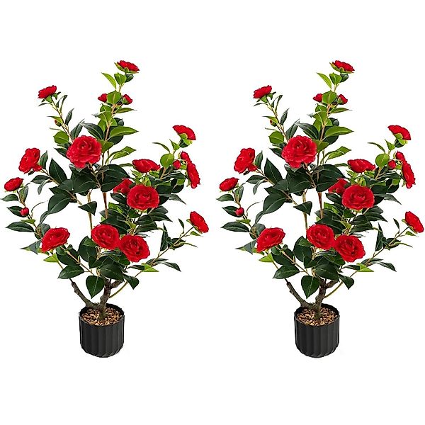 Costway Künstlicher Kamelienbaum 2er Set mit Blüten 95cm Rot günstig online kaufen