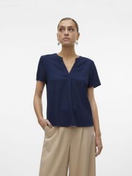 Vero Moda Blusenshirt "VMMYMILO SS V-NECK TOP WVN GA" mit Leinen günstig online kaufen