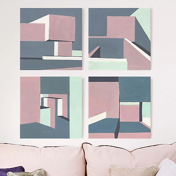 4-teiliges Leinwandbild Abstrakt - Quadrat Schatten der Wände Set II günstig online kaufen