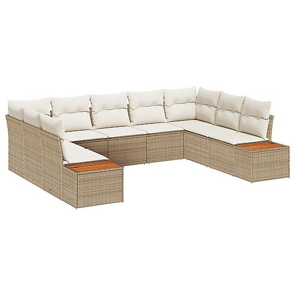 vidaXL Loungesofa 9-teiliges Garten-Sofa-Set mit Kissen Beige Poly-Rattan, günstig online kaufen