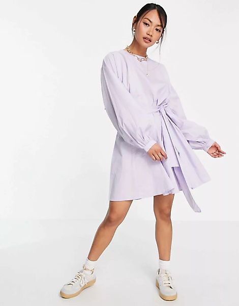 Vero Moda – Minikleid aus Bio-Baumwolle mit Taillenschnürung in Flieder-Lil günstig online kaufen