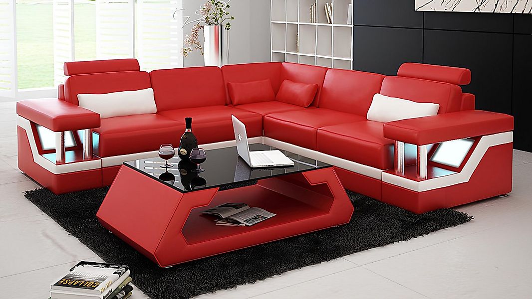 JVmoebel Ecksofa Ledersofa mit USB Wohnlandschaft Ecksofa Eck Garnitur Couc günstig online kaufen