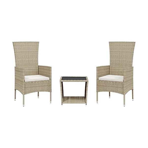 vidaXL 3-Tlg Garten-Essgruppe mit Kissen Beige Poly Rattan 3277589 günstig online kaufen