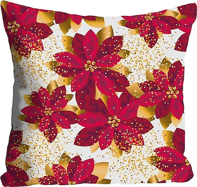queence Dekokissen »Rosie«, Kissenhülle,Rote Blüten,Goldene Blüten,Blumenmu günstig online kaufen