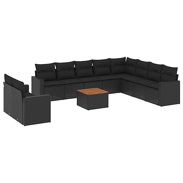 vidaXL 11-Tlg Garten-Sofagarnitur mit Kissen Schwarz Poly Rattan 3256524 günstig online kaufen