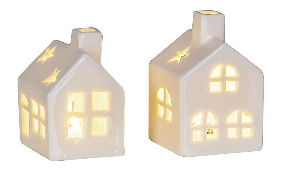 Levandeo® Teelichthalter, 2er Set LED Haus Weiß Porzellan Lichthaus Tischde günstig online kaufen