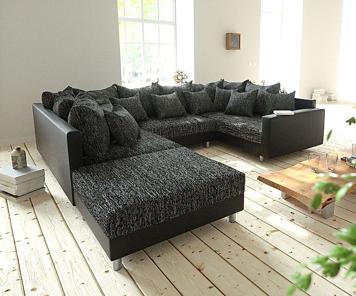Wohnlandschaft Clovis Schwarz Modulsofa Hocker Armlehne günstig online kaufen