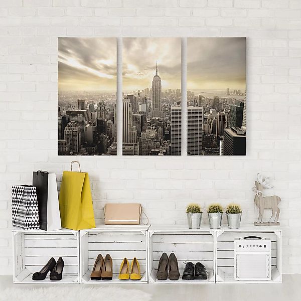3-teiliges Leinwandbild Architektur & Skyline - Querformat Manhattan Dawn günstig online kaufen