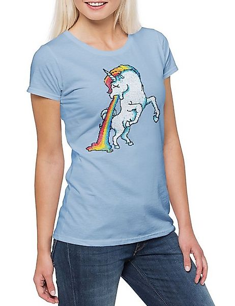 Urban Backwoods Print-Shirt Pixel Unicorn Puke Damen T-Shirt Kotzendes Einh günstig online kaufen
