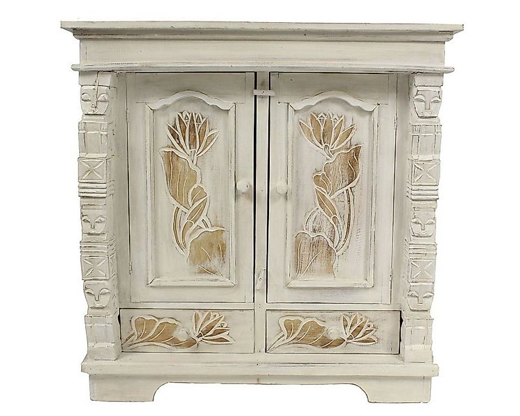 Oriental Galerie Mehrzweckschrank Schrank 80 x 80cm Lotus Weiß Braun günstig online kaufen