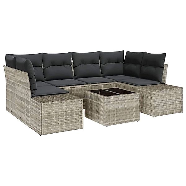 vidaXL Garten-Sofa-Set 7-Tlg Hellgrau Poly Rattan 3346962 günstig online kaufen