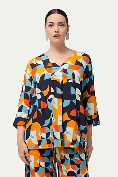 Ulla Popken Spitzenbluse Bluse Grafikdruck Rundhals 3/4-Arm Krepp günstig online kaufen