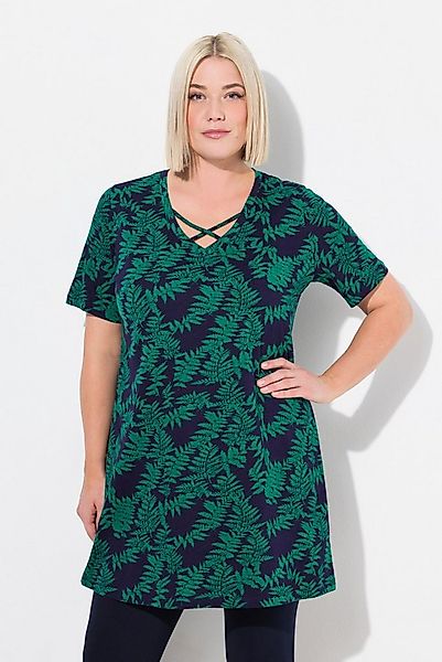 Ulla Popken Longshirt Longshirt Zierbänder A-Linie V-Ausschnitt Halbarm günstig online kaufen