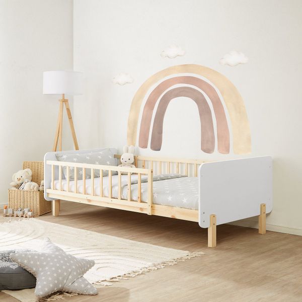 Homestyle4u Kinderbett 90x200 mit Raufallschutz Lattenrost Matratze Weiß 28 günstig online kaufen