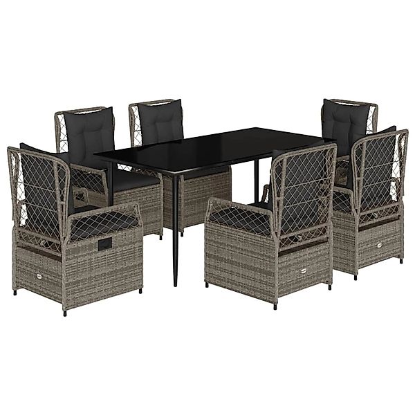 vidaXL 7-Tlg Garten-Essgruppe mit Kissen Grau Poly Rattan 3262989 günstig online kaufen