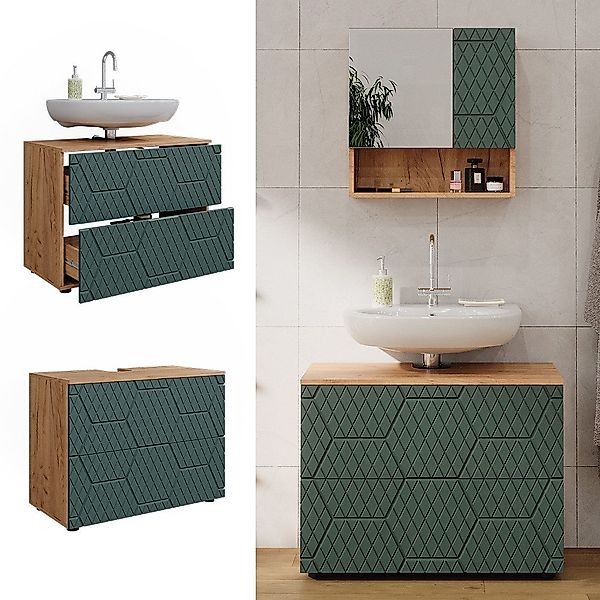 Vicco Waschbeckenunterschrank Irma, Goldkraft Eiche/Grün, 80 günstig online kaufen