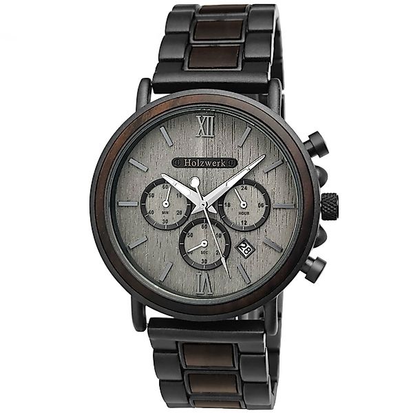 Holzwerk Chronograph Herren Designer Edelstahl & Holz Armband Uhr mit Datum günstig online kaufen