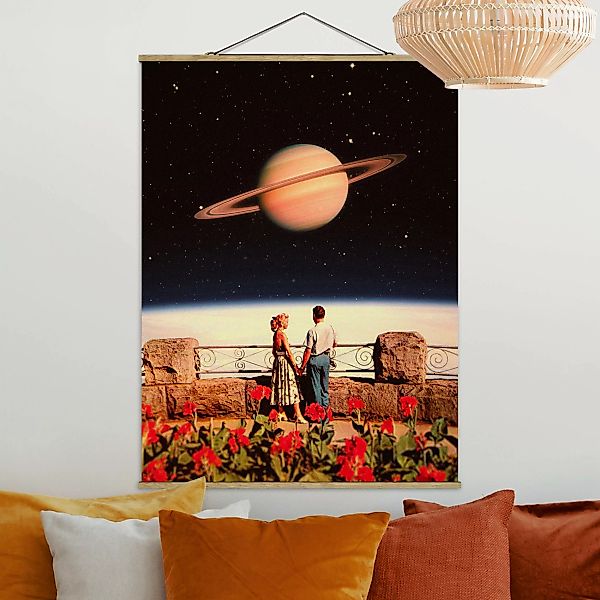 Stoffbild mit Posterleisten Retro Collage - Liebe im All günstig online kaufen