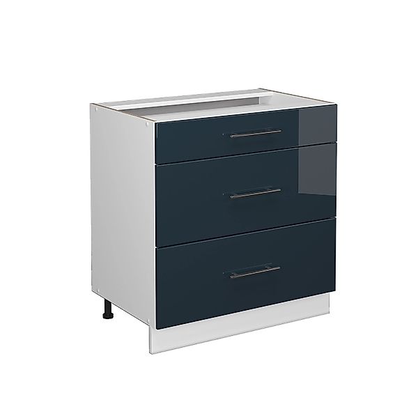 Vicco Küchenunterschrank Fame-Line Dunkelblau Hochglanz/Weiß 80 cm mit 3 Sc günstig online kaufen