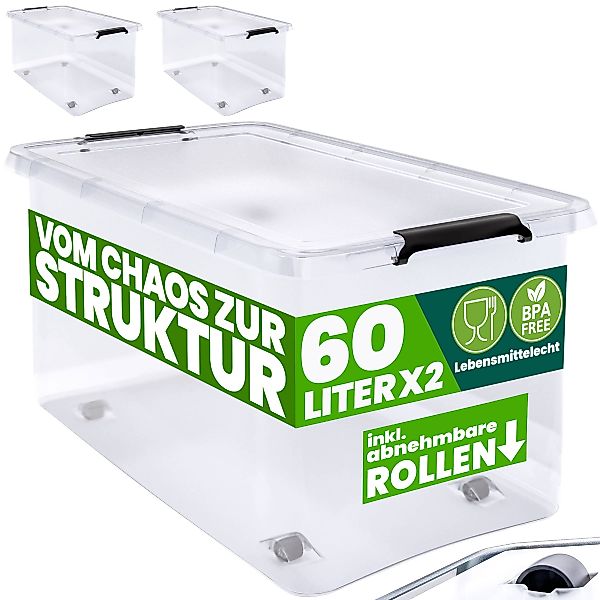 Aufbewahrungsbox 2er-Set Transparent 60x40x35cm 60L stapelbar günstig online kaufen