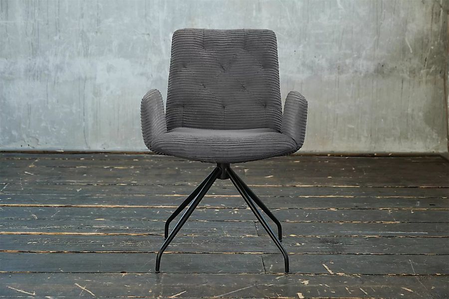 KAWOLA Stuhl NEW CHARME Drehstuhl Esszimmersessel Cord grau günstig online kaufen