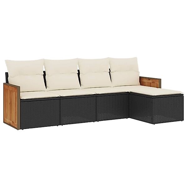 vidaXL 5-Tlg Garten-Sofagarnitur mit Kissen Schwarz Poly Rattan 3259998 günstig online kaufen