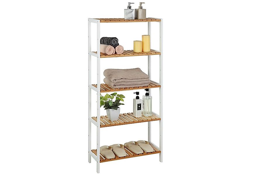 SONGMICS Badregal Bücherregal, 5 Ebenen, stufig höhenverstellbar, Bambus günstig online kaufen