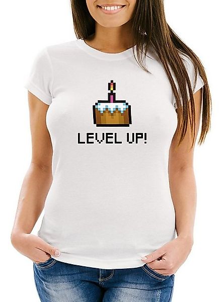 MoonWorks Print-Shirt Damen T-Shirt Geburtstag Level Up Pixel-Torte Retro G günstig online kaufen