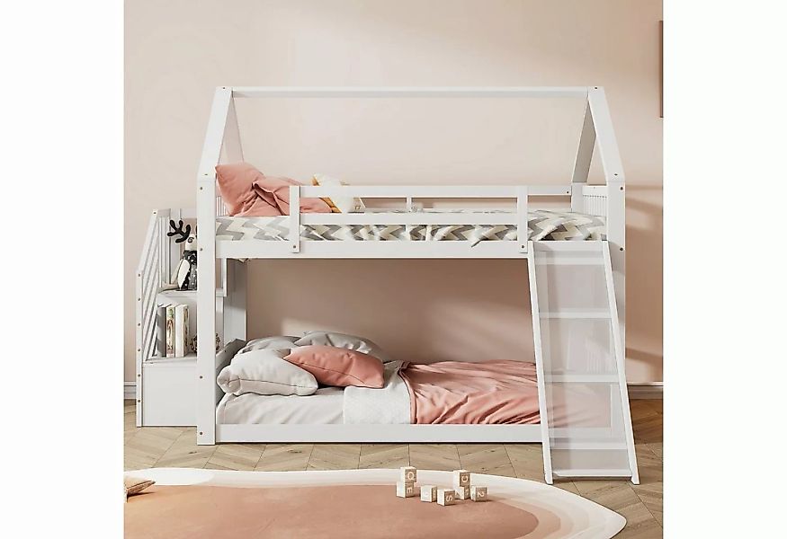 OKWISH Bett Etagenbett, Kinderbett, Hausbett 90x200cm (mit Geländer, geeign günstig online kaufen