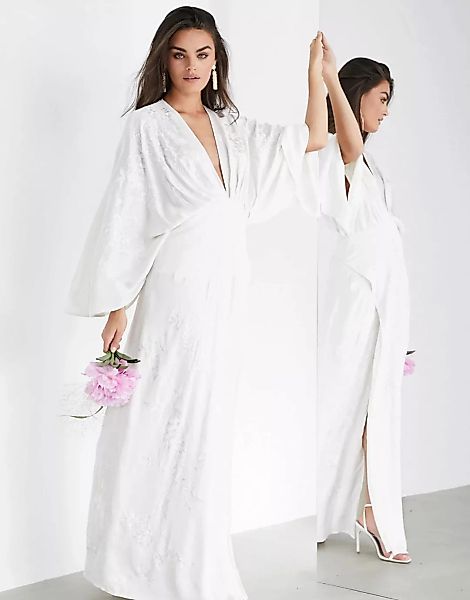 ASOS EDITION – Luna – Hochzeitskleid aus besticktem Satin mit Kimonoärmeln- günstig online kaufen