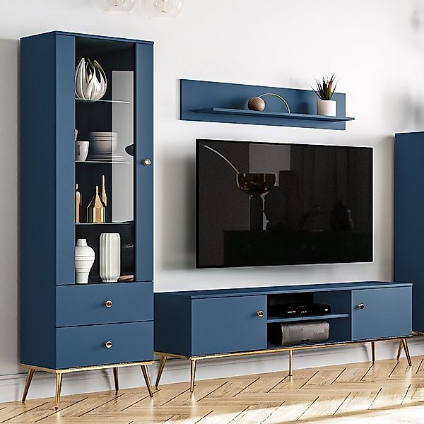 Lomadox Wohnwand MONTPELLIER-131, (3-St), dunkelblau, inkl. günstig online kaufen