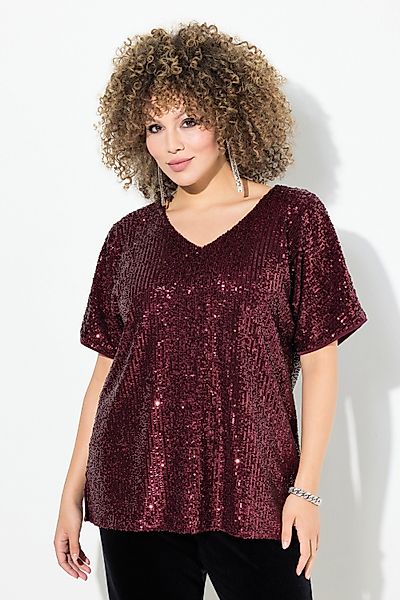 Ulla Popken T-Shirt Pailletten-Shirt Oversized V-Ausschnitt günstig online kaufen