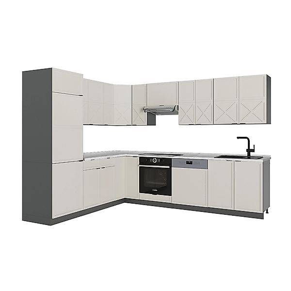 Vicco Fame-Line Eckküche GrauBeige/Anthrazit 227 x 287 cm AP Marmor günstig online kaufen