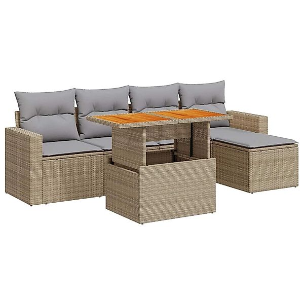 vidaXL 6-Tlg Garten-Sofagarnitur mit Kissen Beige Poly Rattan 3327027 günstig online kaufen